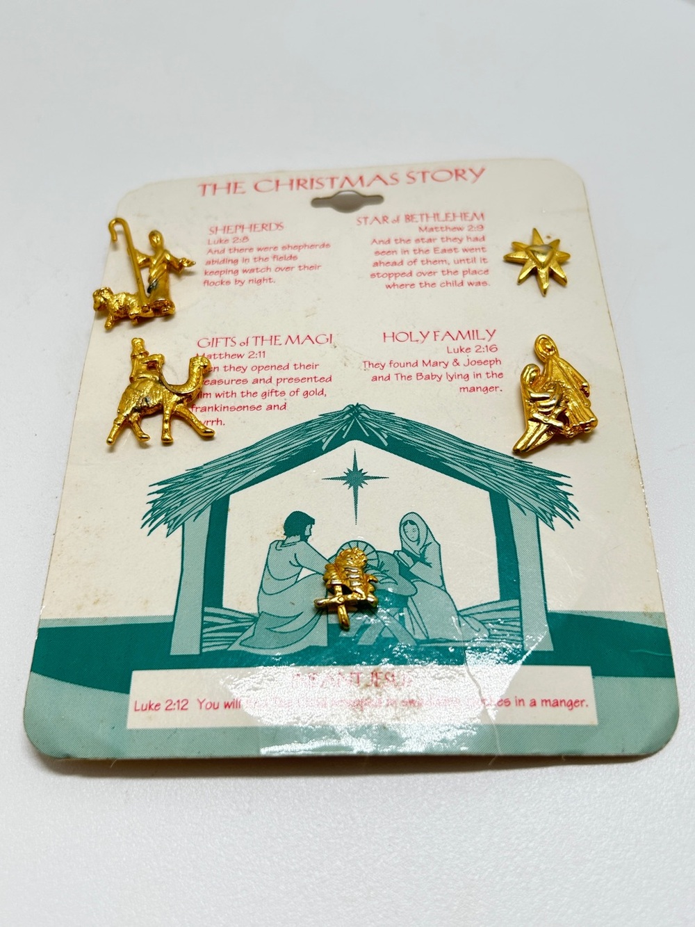 Vintage, The Christmas Story, Set of 5 Gold Scatter Pins, NOC